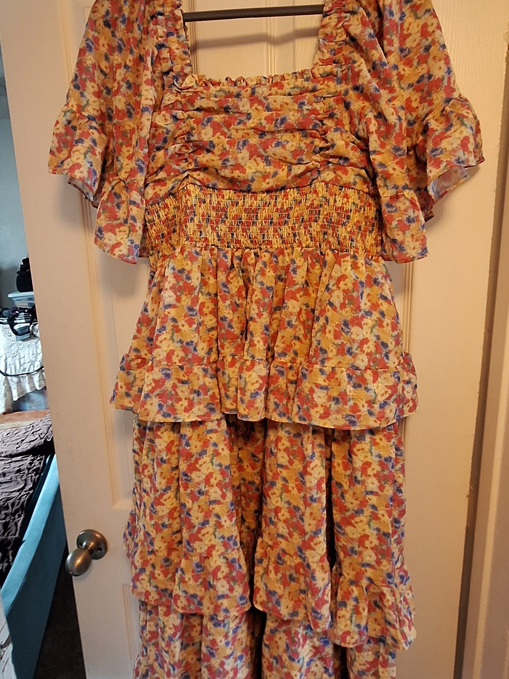 Free the Roses Yellow Floral Ruffle Smocked Dress - Picture 2 of 7